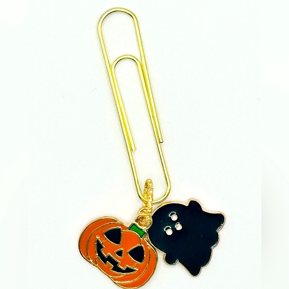 Bookmark paperclip with cute Halloween 2-charms gold for agenda planners